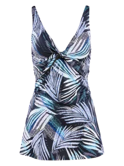 Women's Navy Palm Swim Dress With Knot Accent