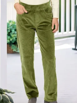 Women's Olive Elastic-Waist Cotton Corduroy Pants