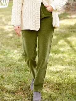 Women's Olive Elastic-Waist Cotton Corduroy Pants