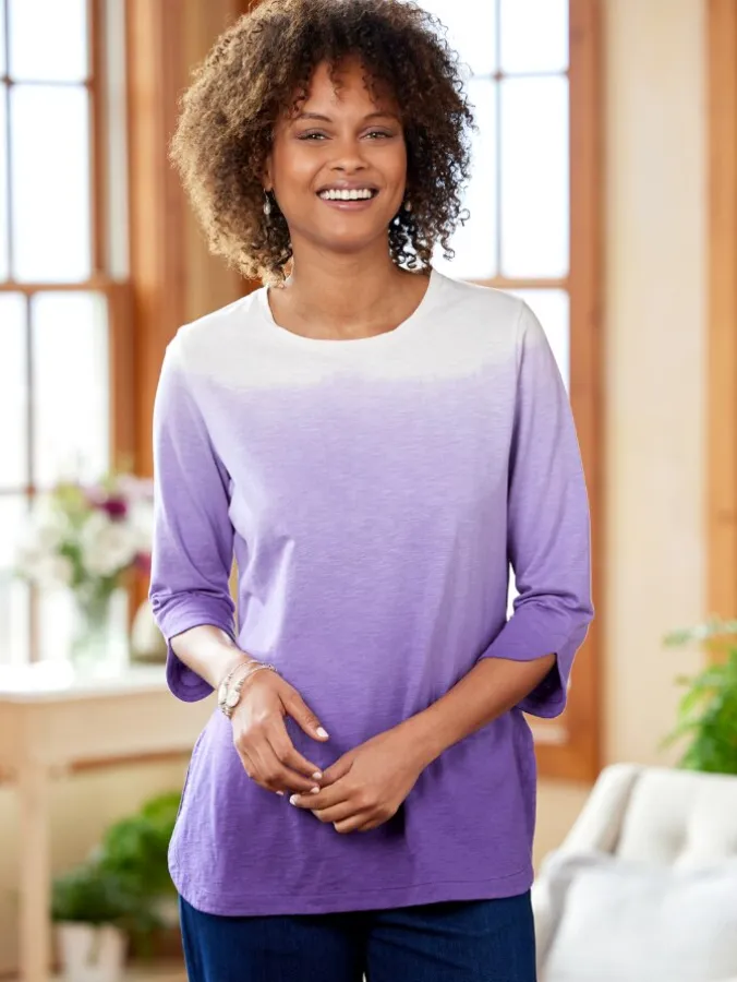 Women's Ombre Cotton Top With 3/4 Sleeves