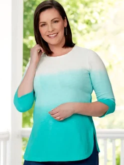Women's Ombre Cotton Top With 3/4 Sleeves