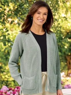 Women's Open-Front Sage Shaker Cardigan Sweater