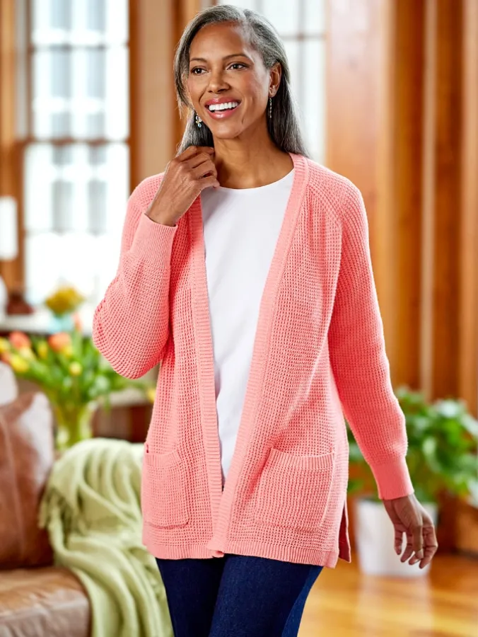 Women's Open-Front Shaker Cardigan Sweater