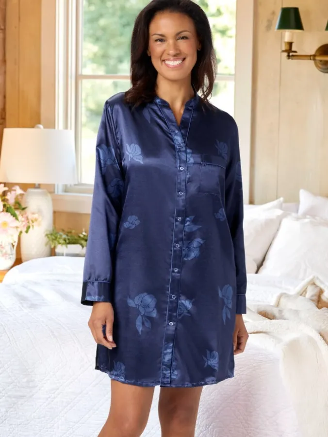 Women's Orchid Brushed-Back Satin Nightshirt