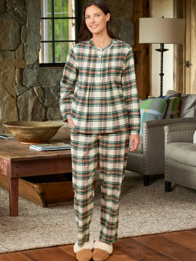 Women's Pintuck Cotton Flannel Pajama Set