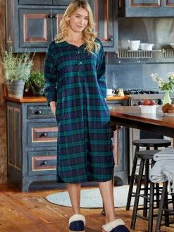 Women's Plaid Cotton Flannel Nightshirt
