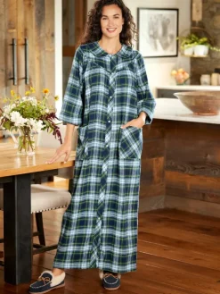 Women's Plaid Cotton Flannel Snap-Front Robe