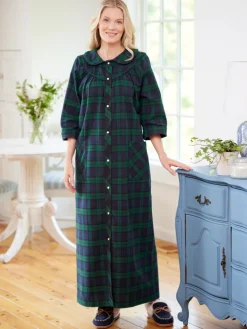 Women's Plaid Cotton Flannel Snap-Front Robe