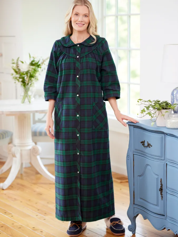 Women's Plaid Cotton Flannel Snap-Front Robe