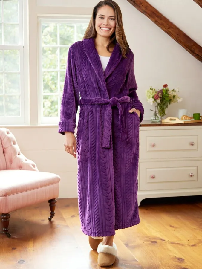 Women's Plush Cable Fleece Robe