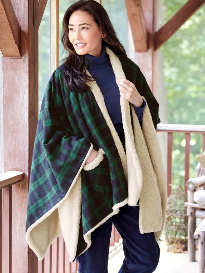 Women's Portuguese Flannel and Sherpa Fleece Cape