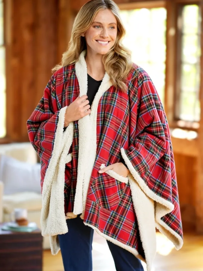 Women's Portuguese Flannel and Sherpa Fleece Cape