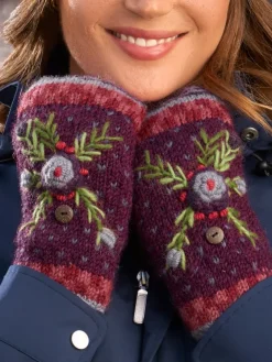 Women's Pretty Blooms Embroidered Wool Convertible Mittens