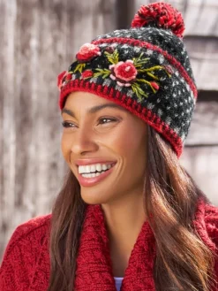Women's Pretty Blooms Embroidered Wool Beanie