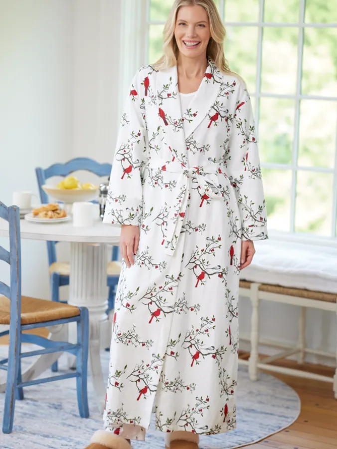Women's Printed Portuguese Cotton Flannel Wrap Robe