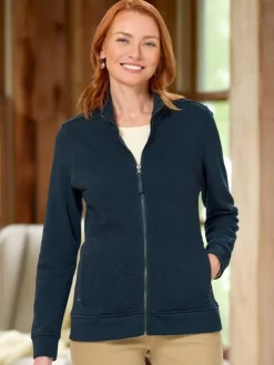 Women's Quilted Cotton Zip-Up Sweatshirt Jacket