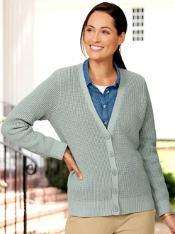 Women's Sage V-Neck Shaker Cotton Cardigan