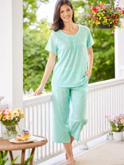 Women's Scrolling Leaves Cotton-Knit Capri Pajamas