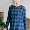 Women's Shadow-Check Silky Popover Tunic