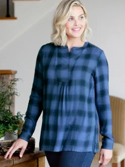 Women's Shadow-Check Silky Popover Tunic
