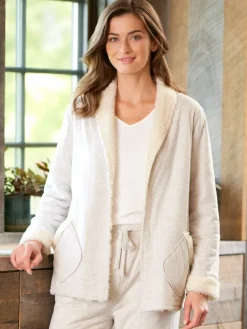 Women's Sherpa-Lined Cuddly Fleece Lounge Cardigan