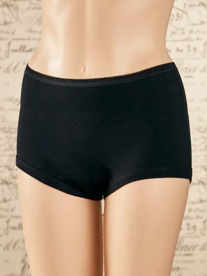 Women's Short-Torso Cotton Briefs With Cotton Leg Bands in Black or Coffee, 3 Pairs