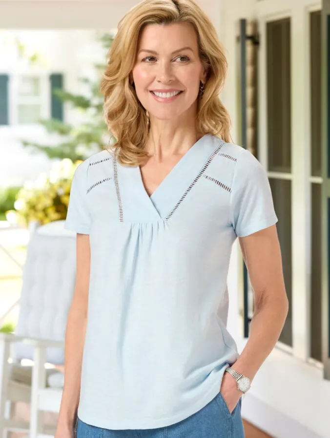 Women's Slub Cotton Blend Short-Sleeve V-Neck T-Shirt