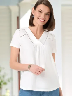 Women's Slub Cotton Blend Short-Sleeve V-Neck T-Shirt