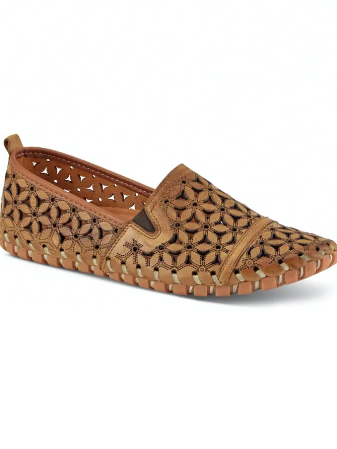 Women's Spring Step Floral Leather Cutout Flats