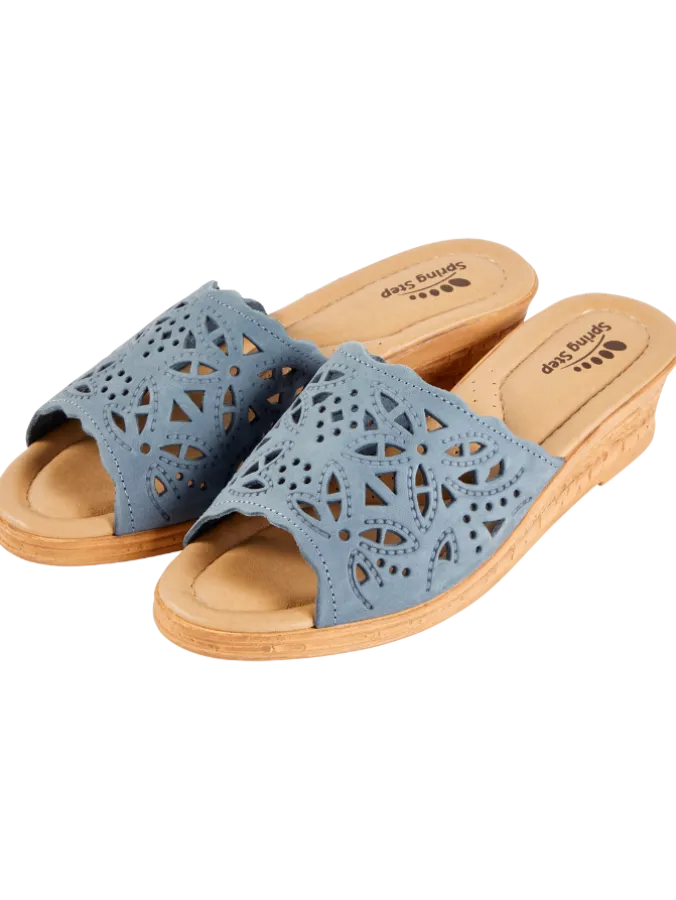 Women's Spring Step Italian Leather Wedge Slide Sandals