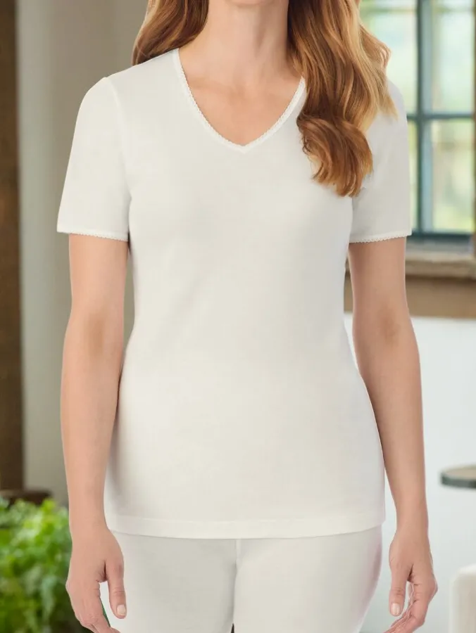 Women's Thinskins® Short-Sleeve V-Neck Lace Undershirt