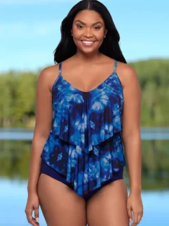 Women's Tie-Dyed Tiered Handkerchief-Hem Tankini Top