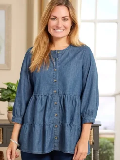 Women's Tiered Cotton Chambray Shirt