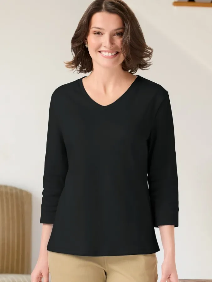 Women's USA Cotton V-Neck 3/4 Sleeve Tee