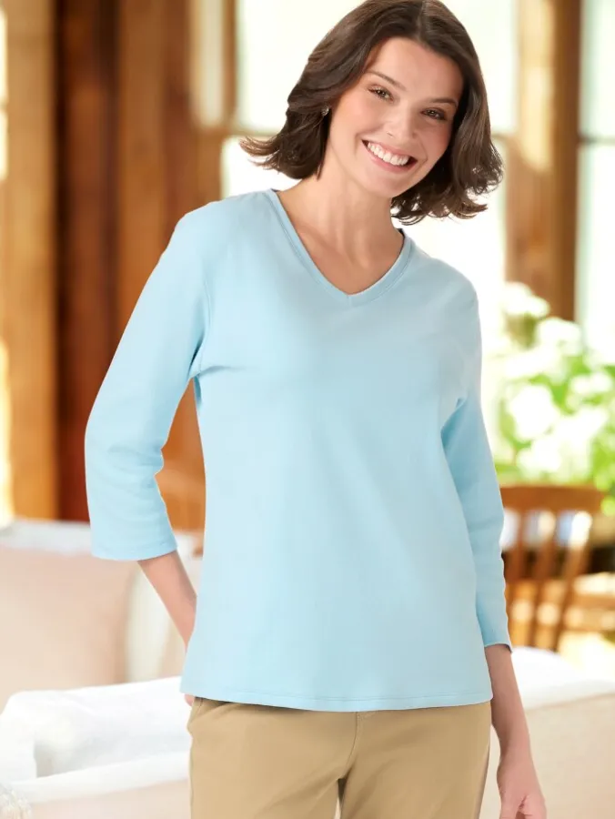 Women's USA Cotton V-Neck 3/4 Sleeve Tee