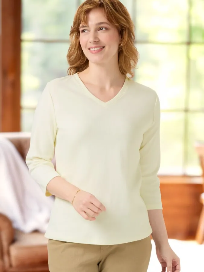 Women's USA Cotton V-Neck 3/4 Sleeve Tee