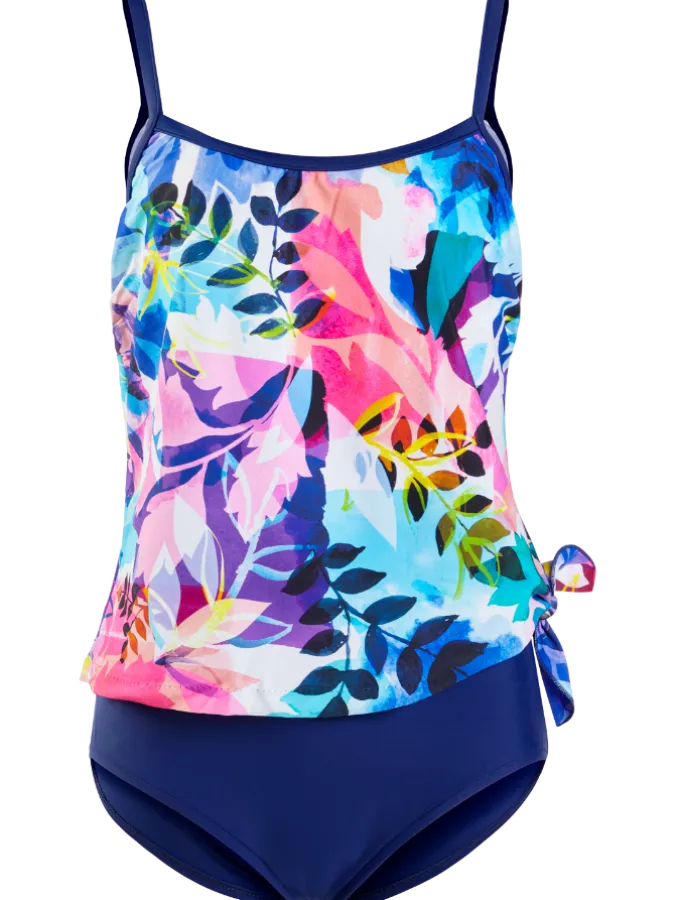 Women's Watercolor Garden Faux Tankini One-Piece Swimsuit