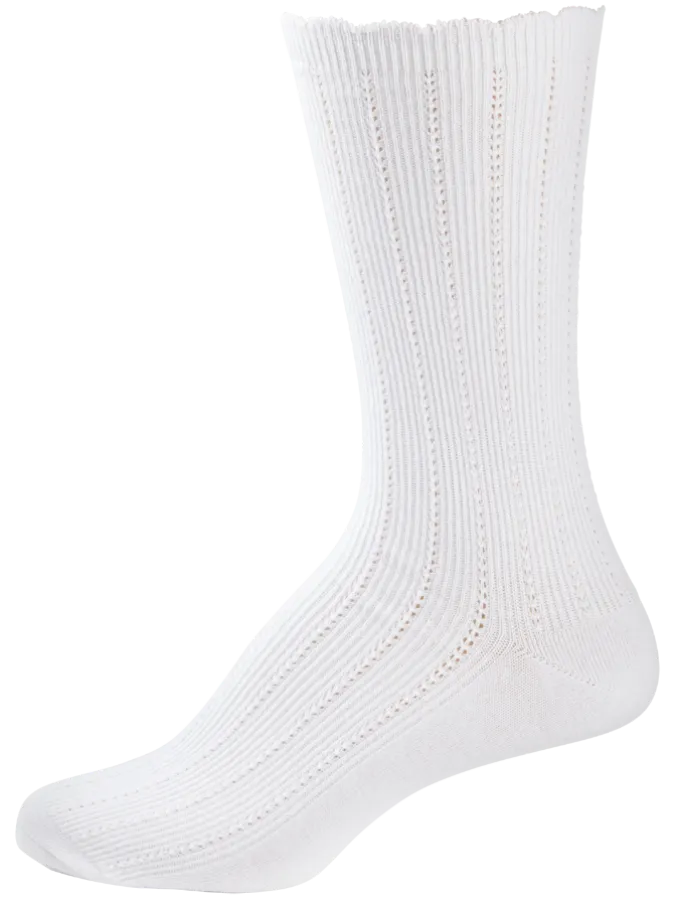 Women's White Mid-Calf Ruffle-Edge Dress Socks, 3 Pairs
