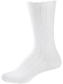 Women's White Mid-Calf Ruffle-Edge Dress Socks, 3 Pairs