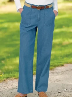 Women's Wide-Leg Cotton Denim Pants