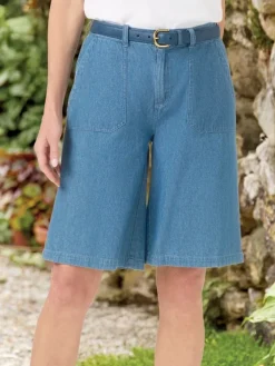 Women's Wide-Leg Cotton Denim Walking Shorts