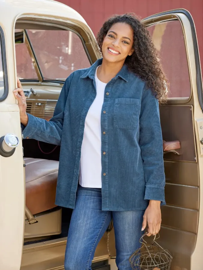 Women's Wide-Wale Corduroy Big Shirt Lined With Flannel