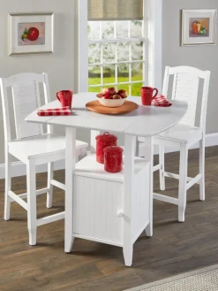 Wood Drop-Leaf Table and Chair Bistro Set