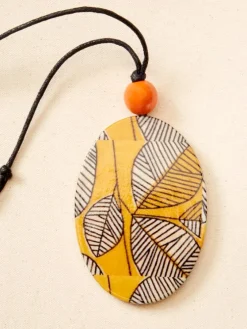 Wooden Leaf Print Adjustable Corded Necklace