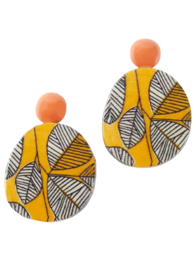 Wooden Leaf Print Earrings