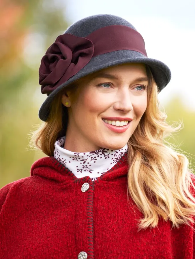 Wool Felt Cloche With Flower Accent