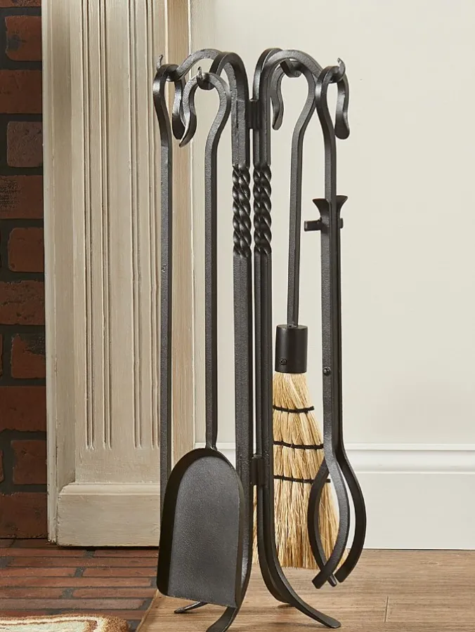 Wrought Iron 5-Piece Fireplace Set
