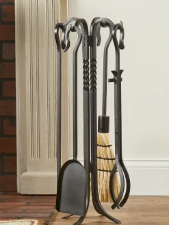 Wrought Iron 5-Piece Fireplace Set