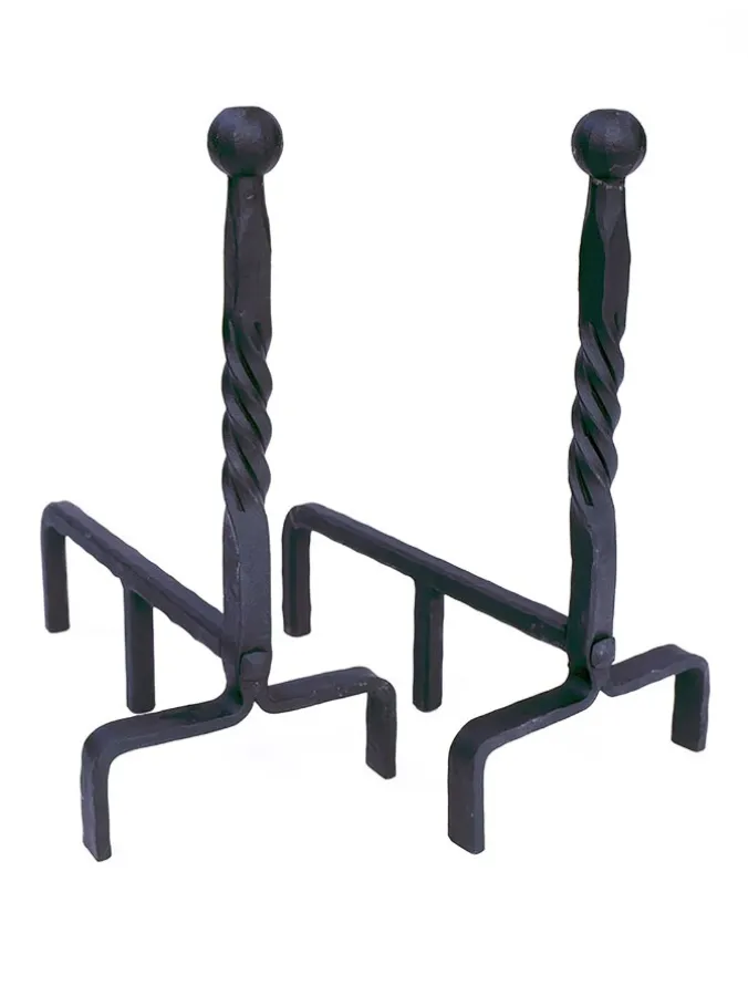Wrought Iron Twisted Rope Andiron, Set of 2