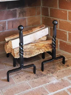 Wrought Iron Twisted Rope Andiron, Set of 2